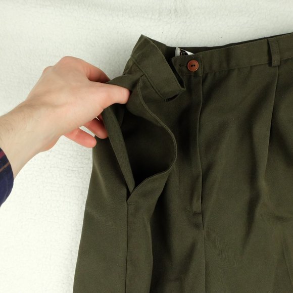 Vintage Womens Trousers 10 Olive Green Pants High Rise Cropped Pockets 70s 80s - Picture 3 of 11